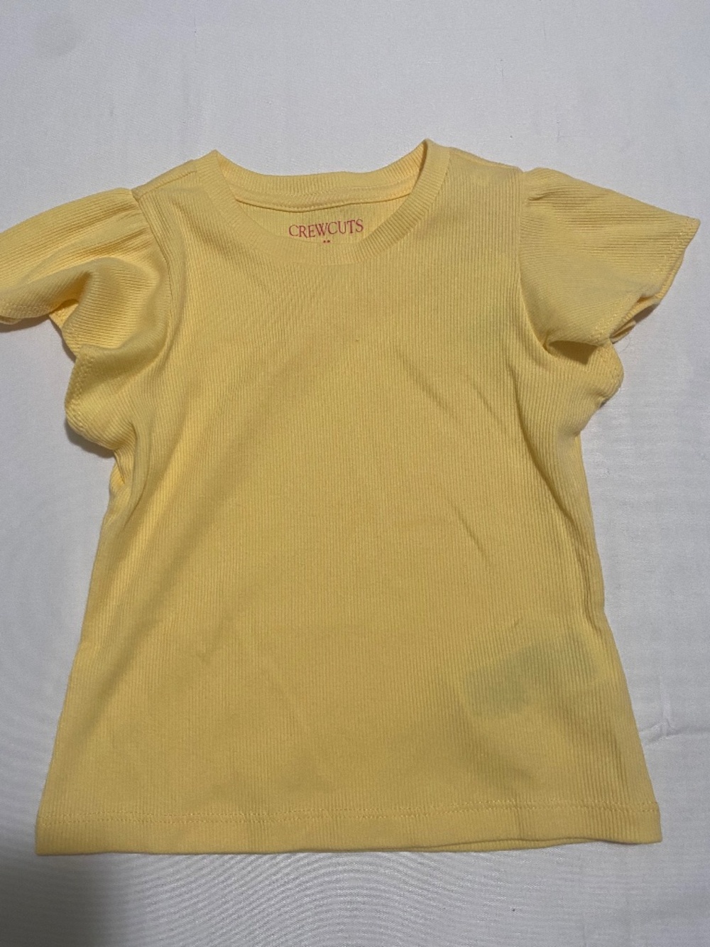 NWT Crewcuts Girls Yellow Ribbed Flutter Sleeve Tee Shirt XXS 2-3